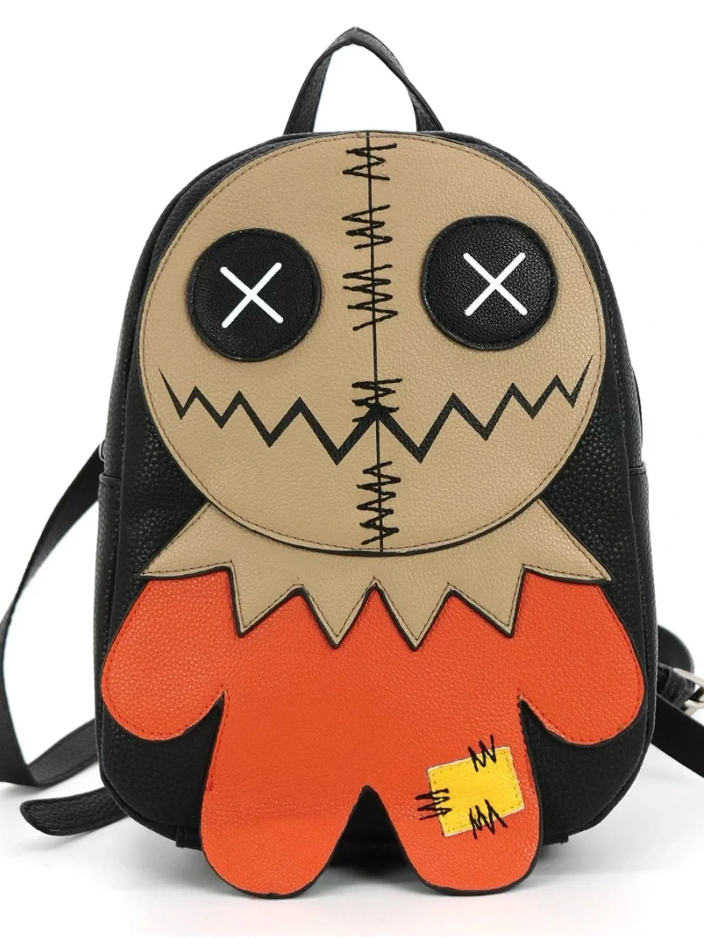 Cute Patchwork Scarecrow Mini Backpack - Black, Tan & Orange